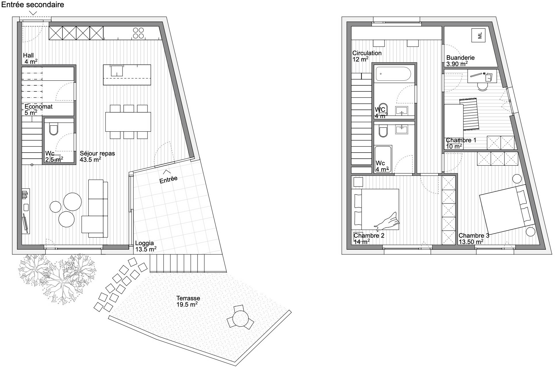 Plans d'étages villa Est 