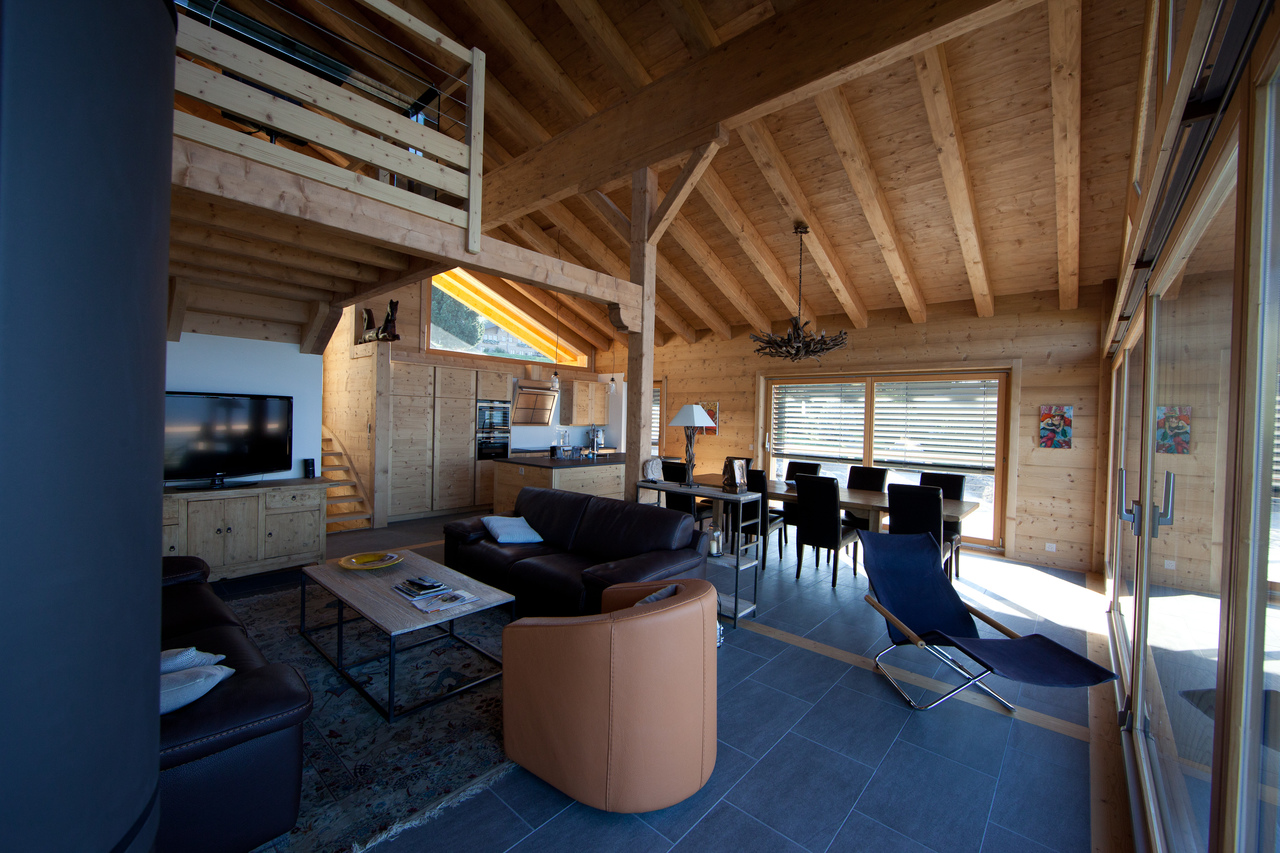 Chalet Super G Les Clèves Nendaz 4 Vallées Nendaz-Vente Immobilier - secondary residence - high standing - ski in and out - living-room 