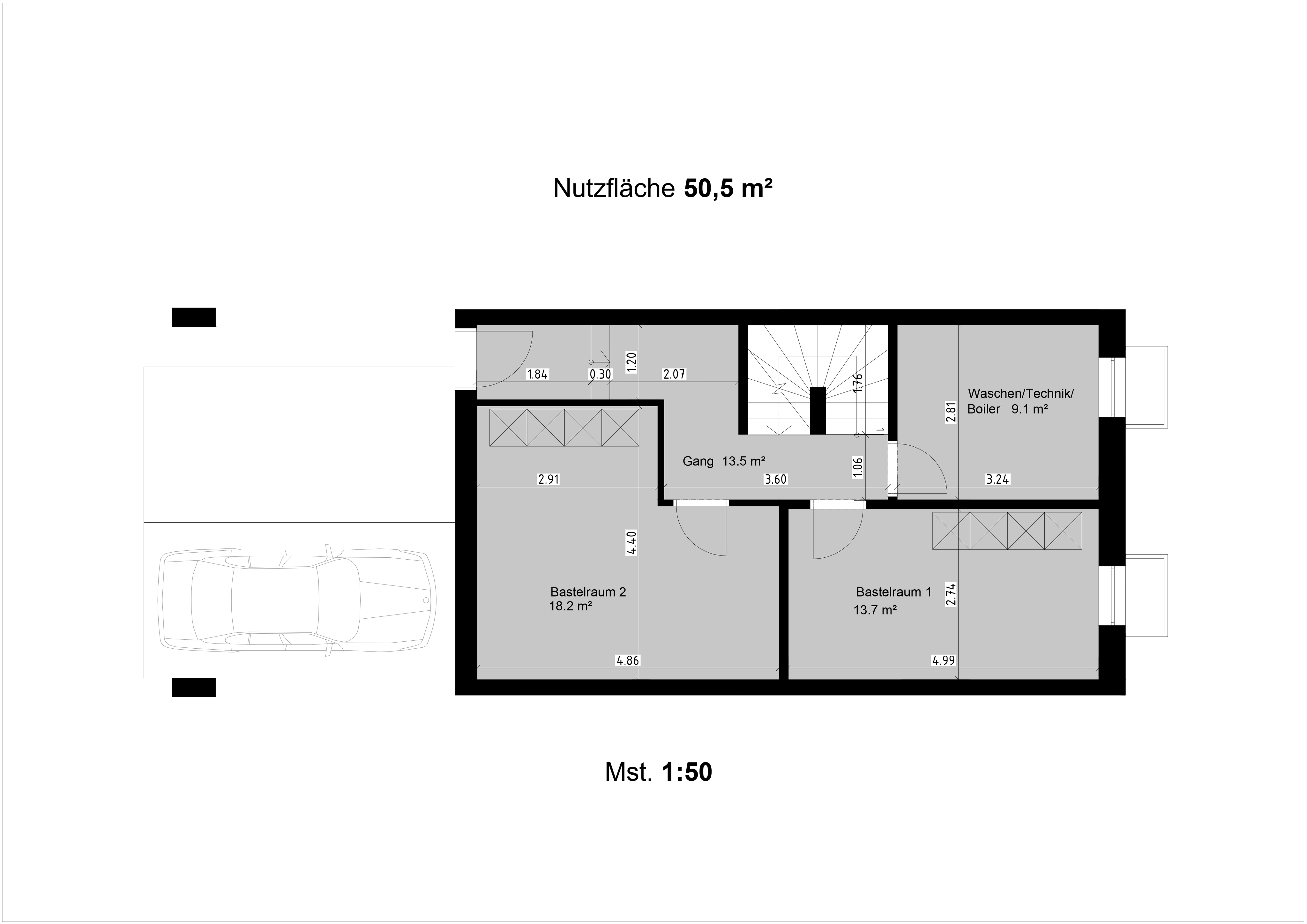 Grundrissplan Untergeschoss - 6.5 Zimmer-Reiheneinfamilienhaus am Kapuzinerberg in Rheinfelden AG