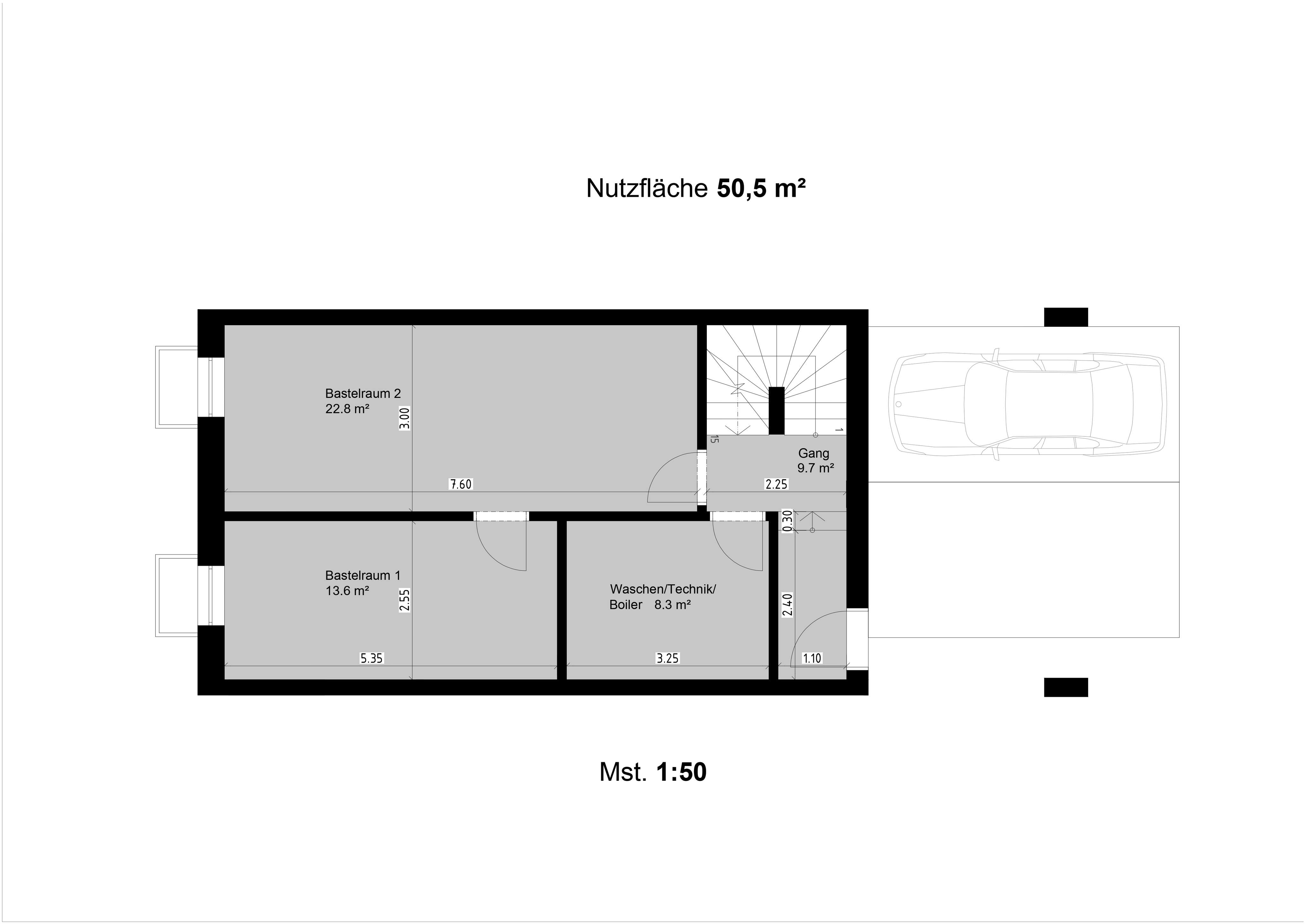 Grundrissplan Untergeschoss - 6.5 Zimmer-Reiheneinfamilienhaus am Kapuzinerberg in Rheinfelden AG