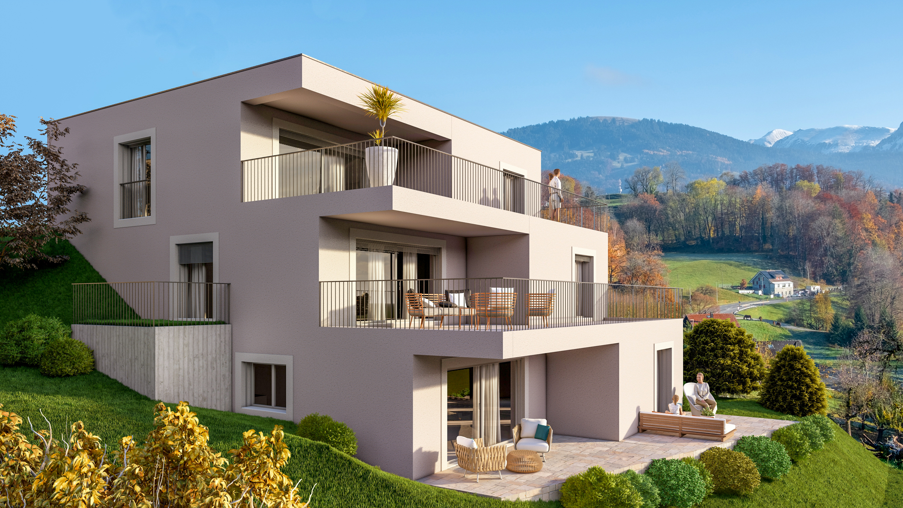 Projet immobilier à Remaufens avec appartements et villas contiguë à vendre.