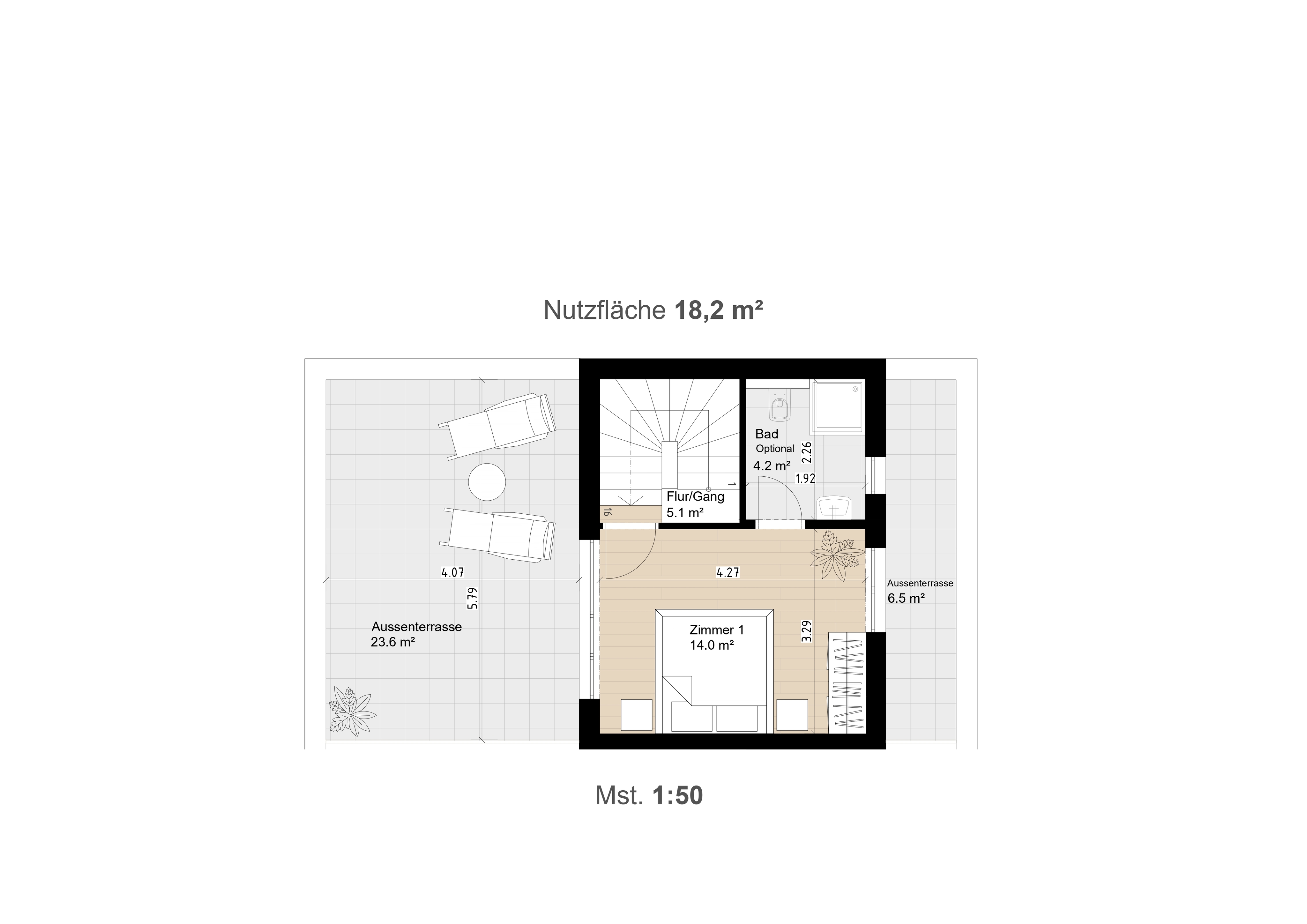 Grundrissplan Attikageschoss - 6.5 Zimmer-Reiheneinfamilienhaus am Kapuzinerberg in Rheinfelden AG