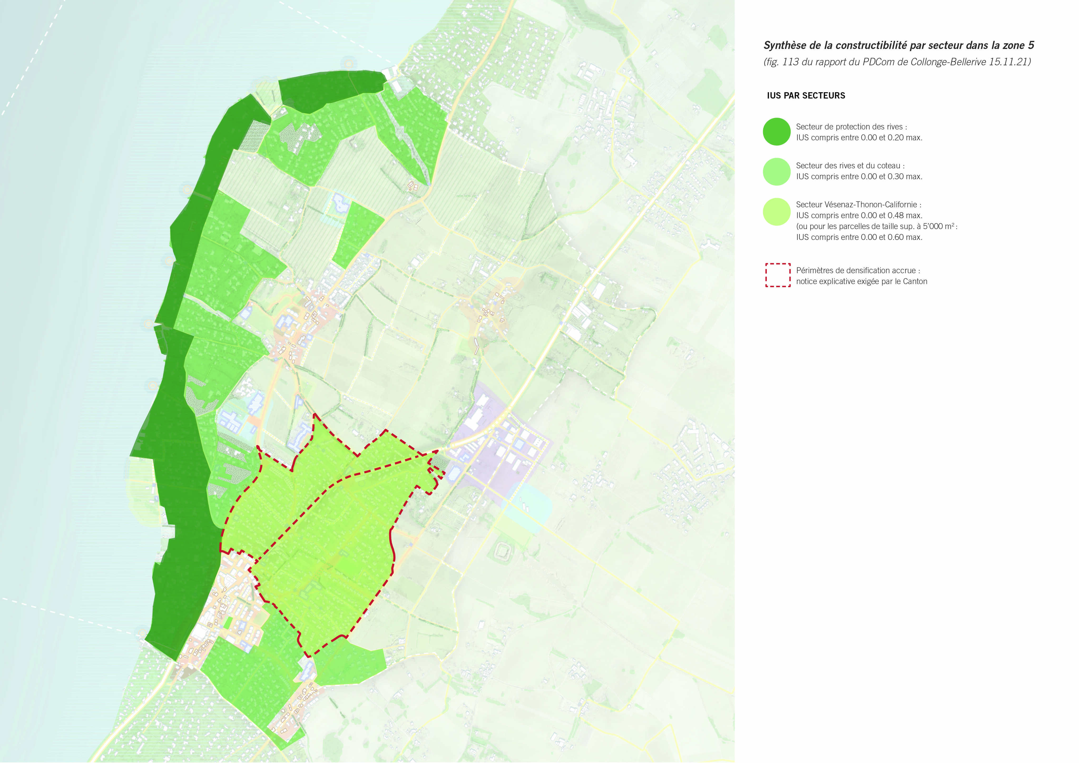 La séparation actuelle des zones de la commune de Collonge-Bellerive