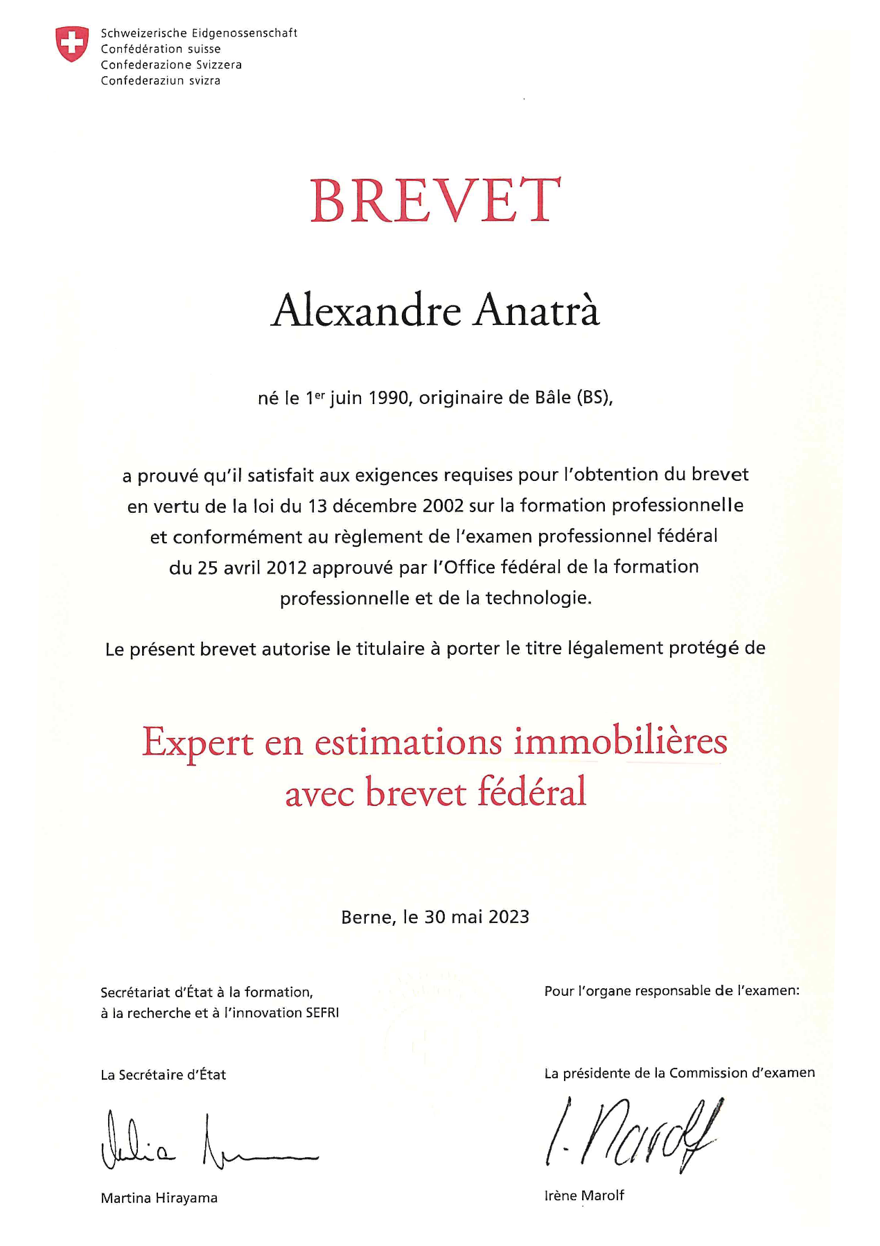 Brevet fédéral d'expert en estimation immobilière