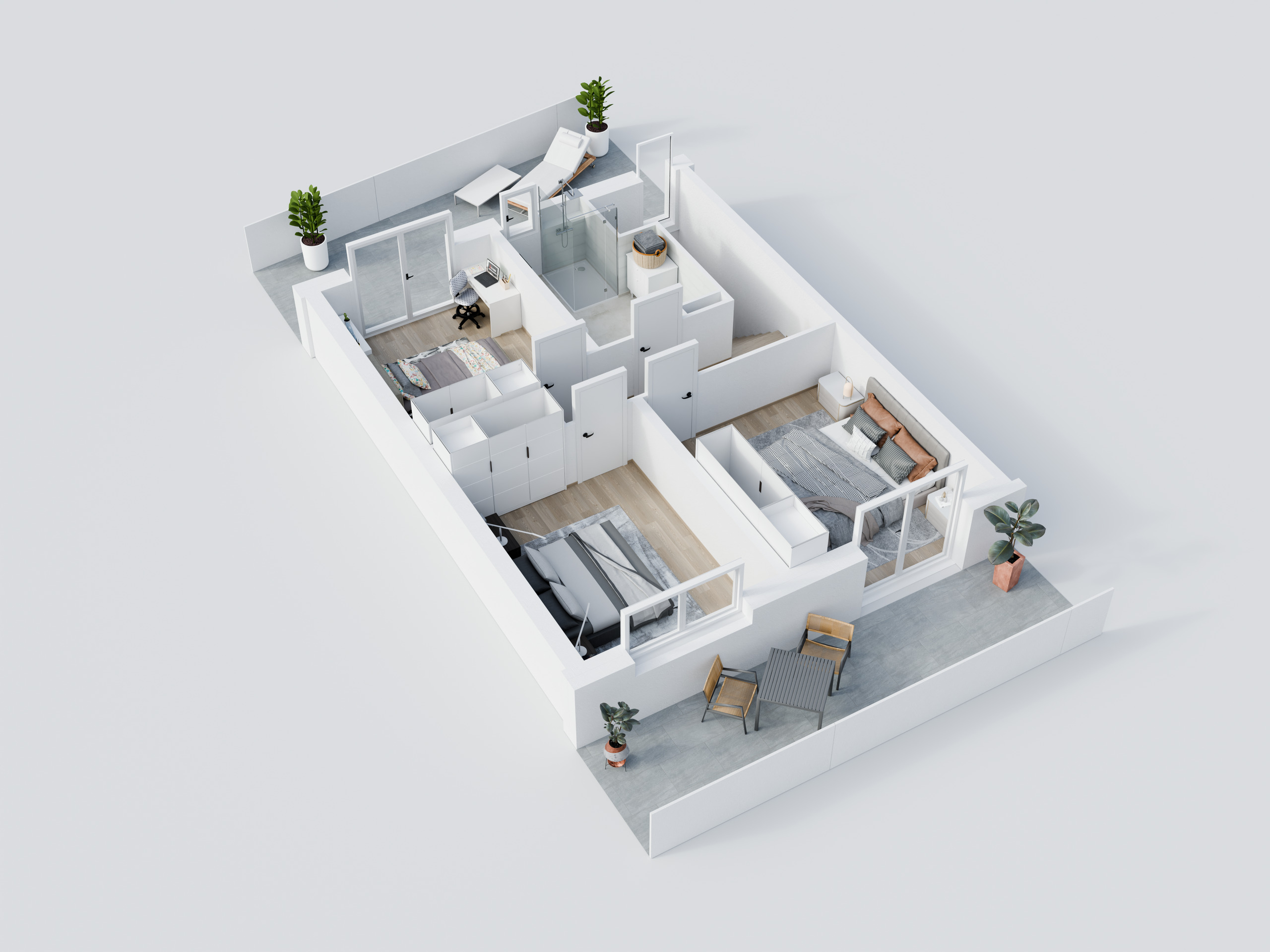 Plan 3d d'un appartement ou d'une maison avec tous les meubles