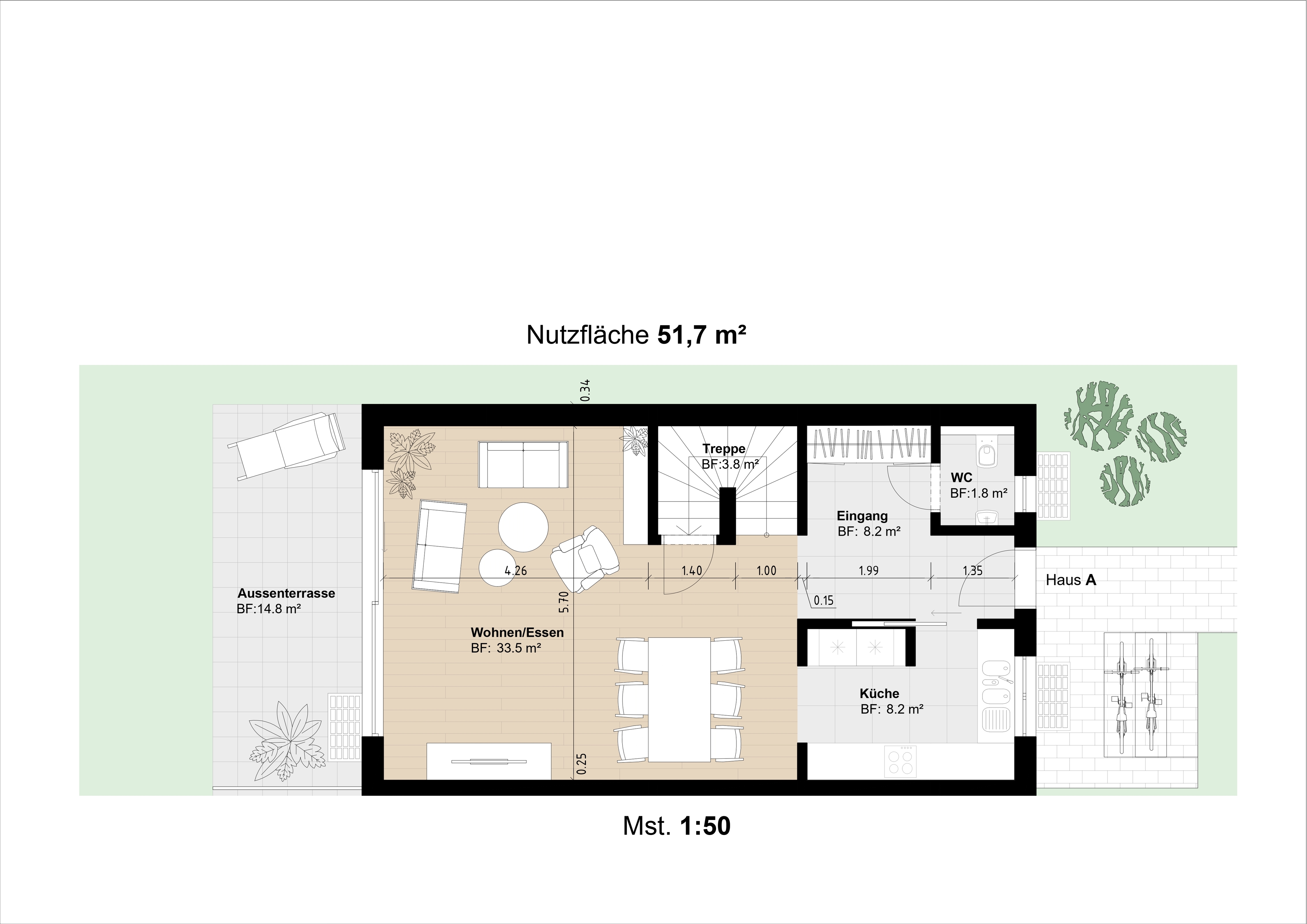 Grundrissplan Erdgeschoss - 6.5 Zimmer-Reiheneinfamilienhaus am Kapuzinerberg in Rheinfelden AG